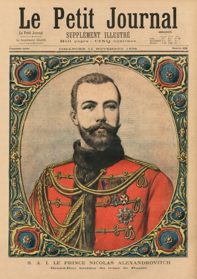 His Imperial Highness Prince Nicholas Alexandrovitch, future Emperor and Tsar Nicholas II, front cover illustration of 